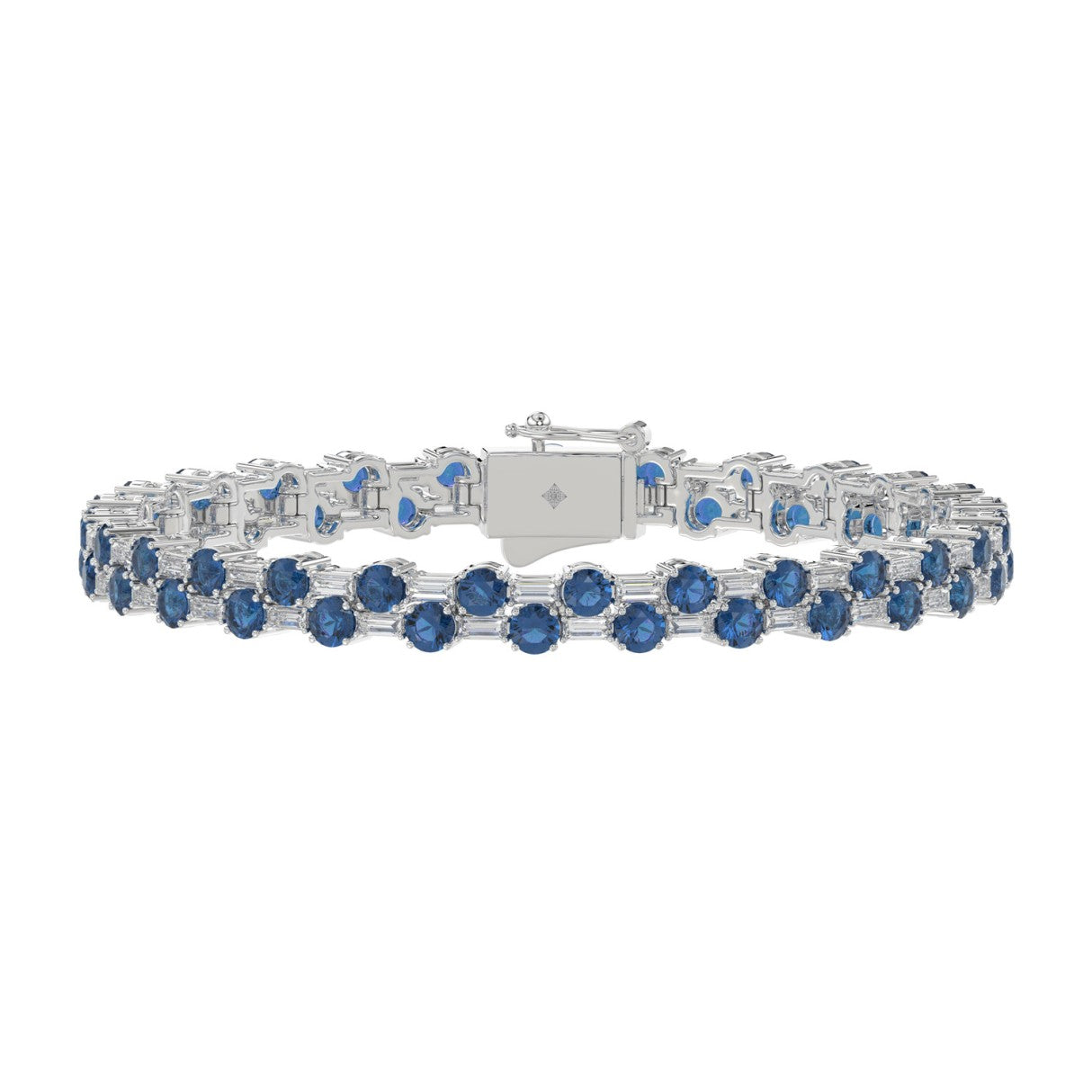 14K WHITE GOLD 9.00CT BAGUETTE/ROUND DIAMOND LADIES BRACELET (BLUE SAPPHIRE ROUND DIAMOND 7 7/8CT)