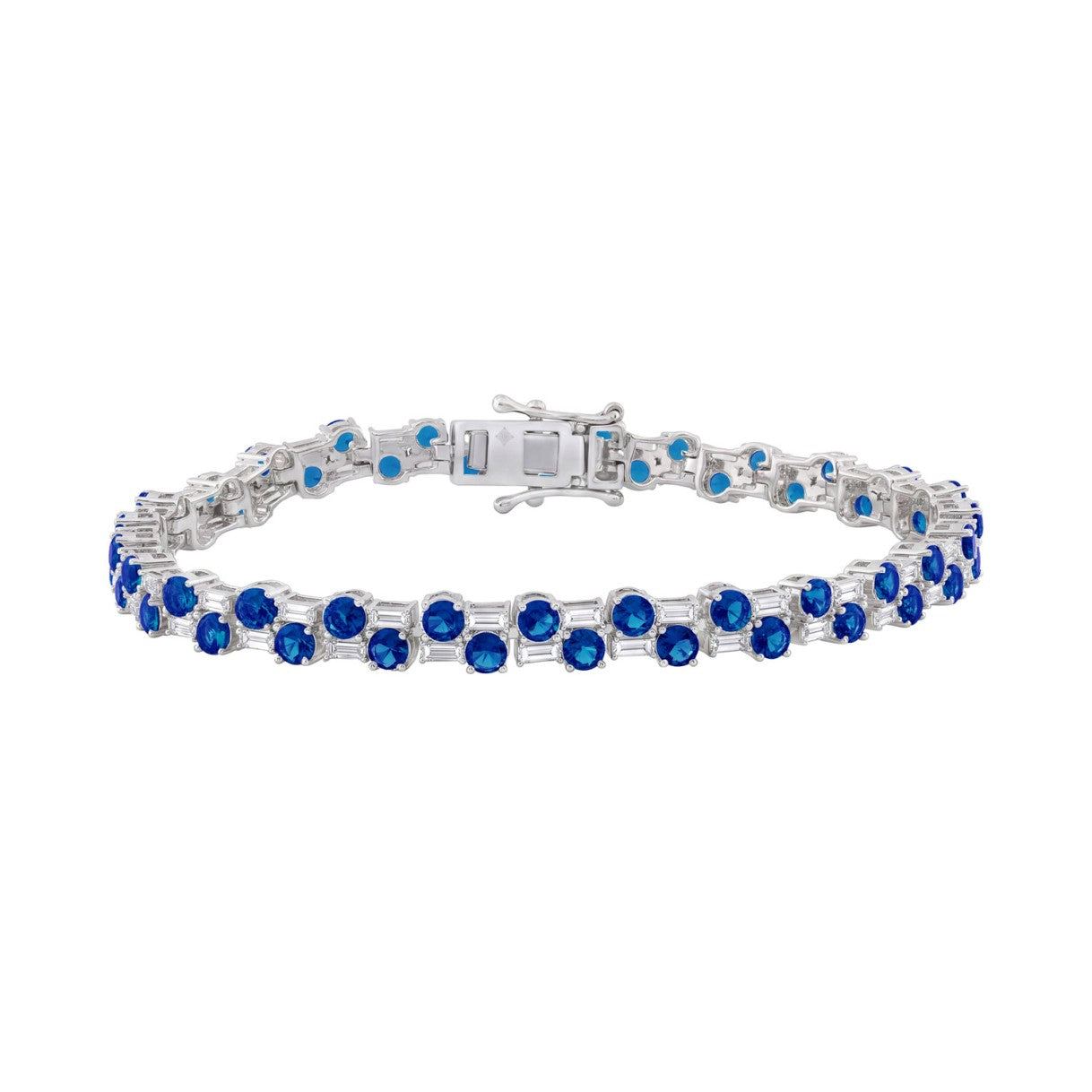 14K WHITE GOLD 9.00CT BAGUETTE/ROUND DIAMOND LADIES BRACELET (BLUE SAPPHIRE ROUND DIAMOND 7 7/8CT)