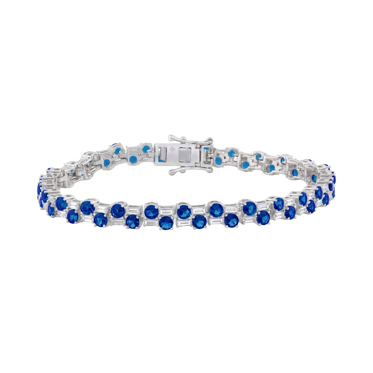 14K WHITE GOLD 9.00CT BAGUETTE/ROUND DIAMOND LADIES BRACELET (BLUE SAPPHIRE ROUND DIAMOND 7 7/8CT)