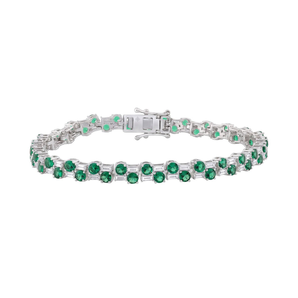 14K WHITE GOLD 8.00CT BAGUETTE/ROUND DIAMOND LADIES BRACELET (GREEN EMERALD ROUND DIAMOND 6 5/8CT)