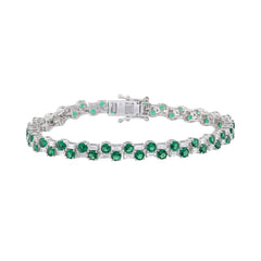 14K WHITE GOLD 8.00CT BAGUETTE/ROUND DIAMOND LADIES BRACELET (GREEN EMERALD ROUND DIAMOND 6 5/8CT)