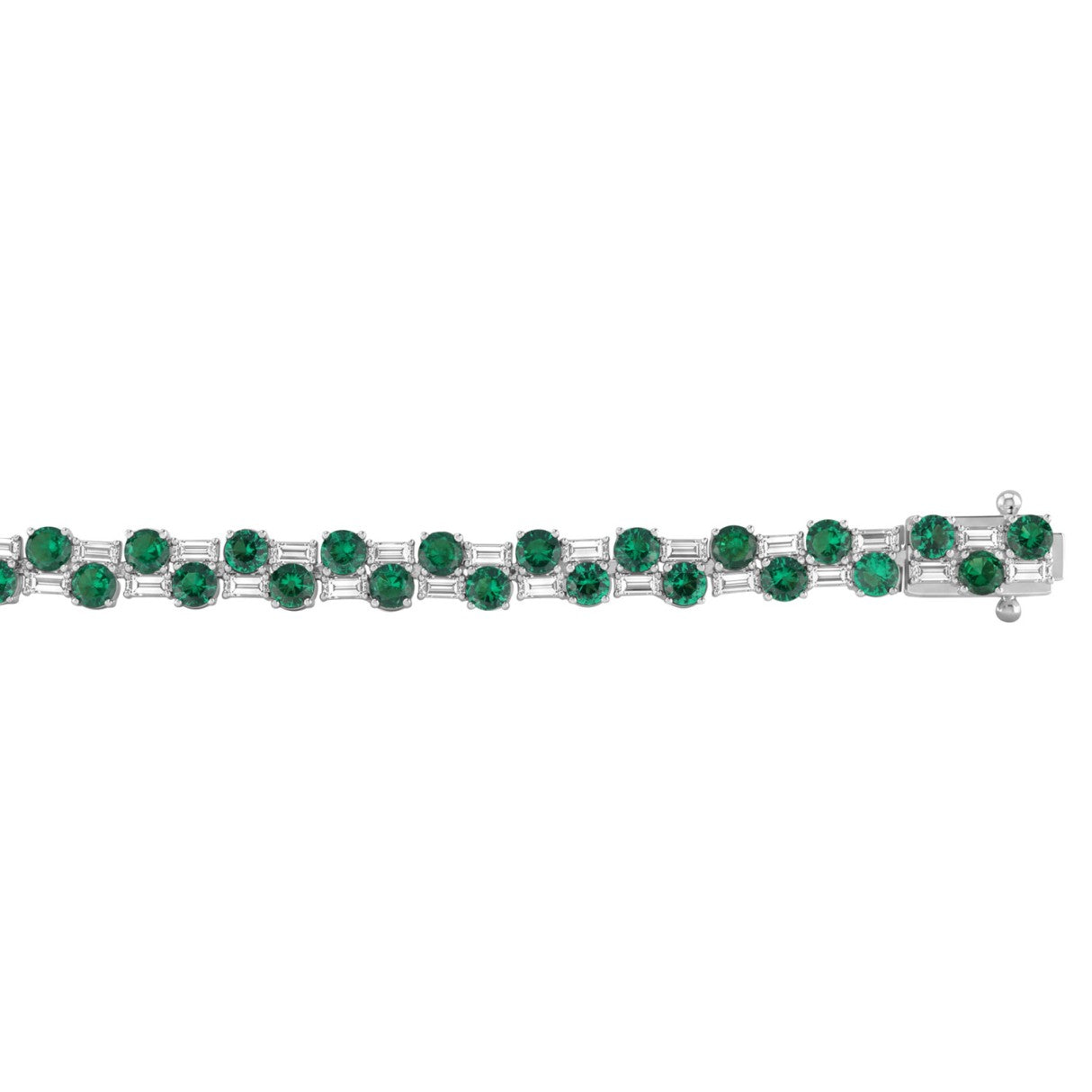 14K WHITE GOLD 8.00CT BAGUETTE/ROUND DIAMOND LADIES BRACELET (GREEN EMERALD ROUND DIAMOND 6 5/8CT)