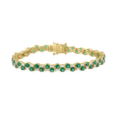 14K YELLOW GOLD 9.00CT BAGUETTE/ROUND DIAMOND LADIES BRACELET (GREEN EMERALD ROUND DIAMOND 7 7/8CT)