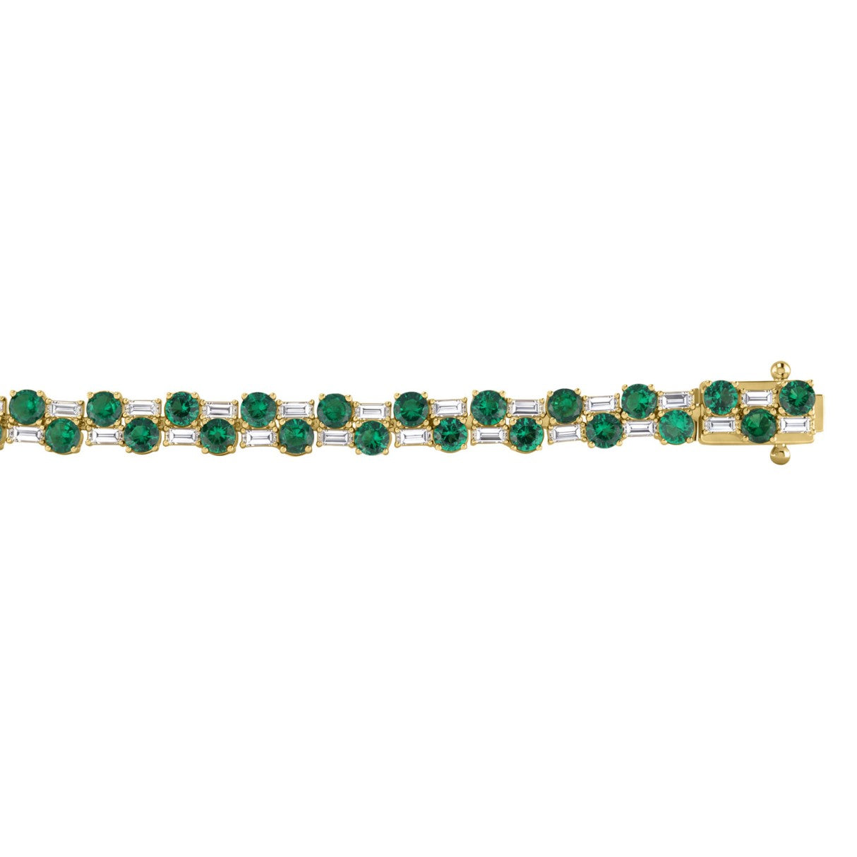 14K YELLOW GOLD 9.00CT BAGUETTE/ROUND DIAMOND LADIES BRACELET (GREEN EMERALD ROUND DIAMOND 7 7/8CT)