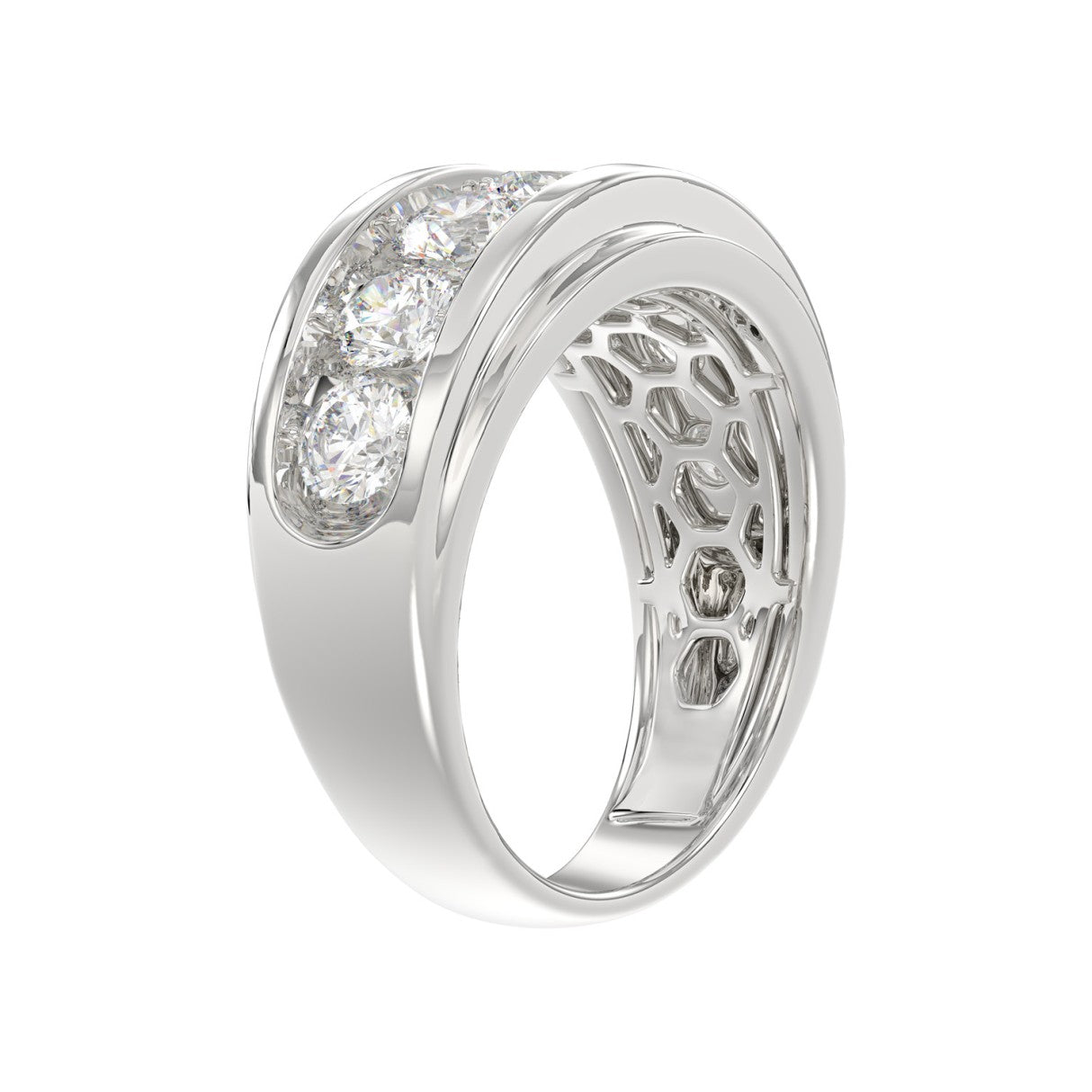 14K WHITE GOLD 3.00CT ROUND DIAMOND MEN'S BAND
