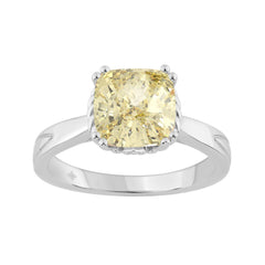 14K WHITE GOLD 3.00CT ROUND/YELLOW CUSHION DIAMOND LADIES RING (CENTER STONE YELLOW CUSHION DIAMOND 3CT)