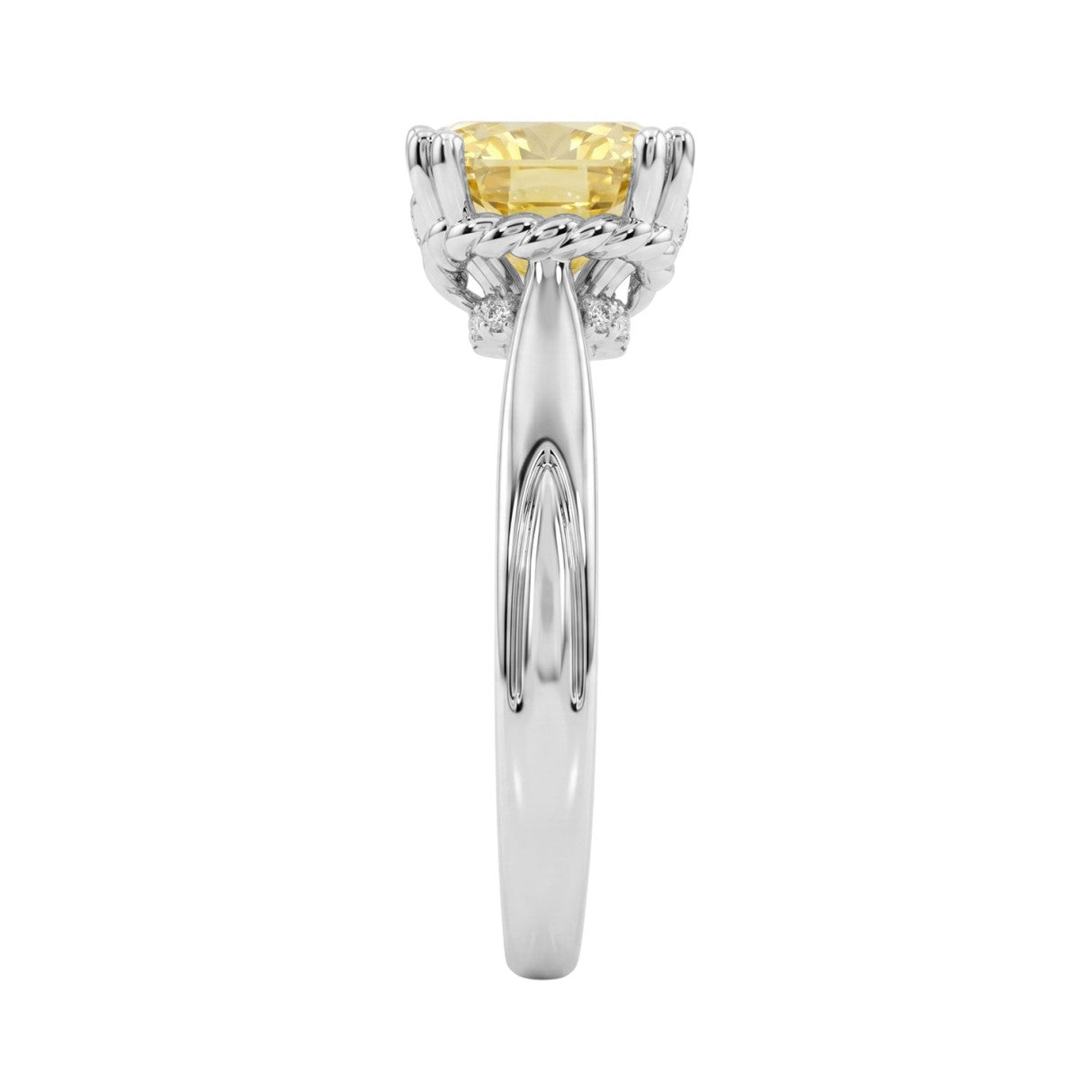14K WHITE GOLD 3.00CT ROUND/YELLOW CUSHION DIAMOND LADIES RING (CENTER STONE YELLOW CUSHION DIAMOND 3CT)