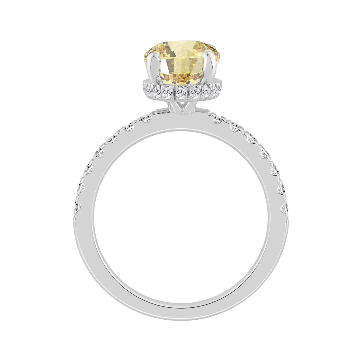14K WHITE GOLD 3 3/4CT OVAL/ROUND DIAMOND LADIES RING (CENTER STONE YELLOW OVAL DIAMOND 3CT)