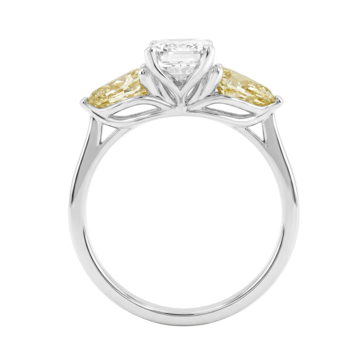 14K WHITE GOLD 2 1/2CT EMERALD/YELLOW PEAR DIAMOND LADIES RING (CENTER STONE EMERALD DIAMOND 1 1/2CT)