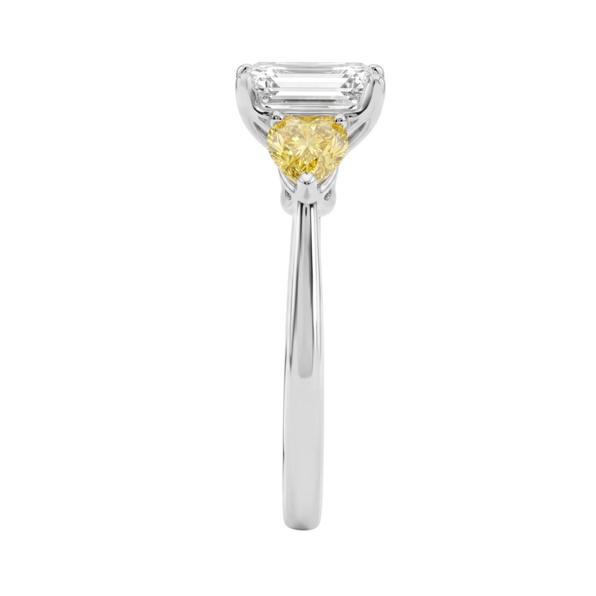 14K WHITE GOLD 2 1/2CT EMERALD/YELLOW PEAR DIAMOND LADIES RING (CENTER STONE EMERALD DIAMOND 1 1/2CT)