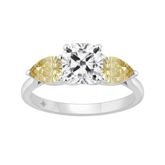 14K WHITE GOLD 2 5/8CT CUSHION/YELLOW PEAR DIAMOND LADIES RING (CENTER STONE CUSHION DIAMOND 1 1/2CT)