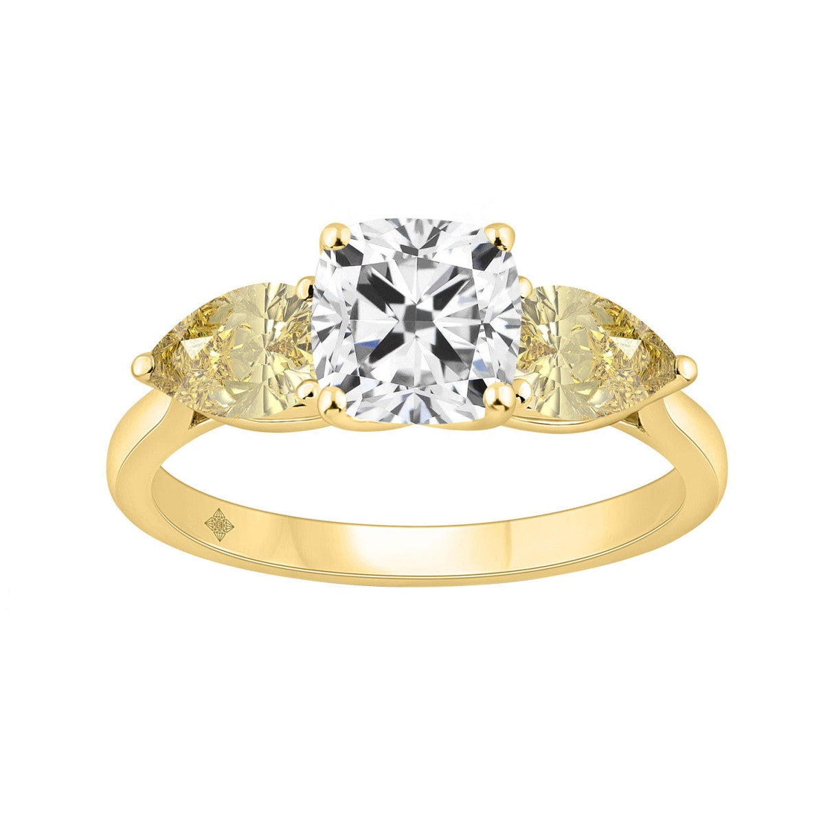 14K YELLOW GOLD 2 5/8CT CUSHION/YELLOW PEAR DIAMOND LADIES RING (CENTER STONE CUSHION DIAMOND 1 1/2CT)