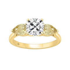 14K YELLOW GOLD 2 5/8CT CUSHION/YELLOW PEAR DIAMOND LADIES RING (CENTER STONE CUSHION DIAMOND 1 1/2CT)