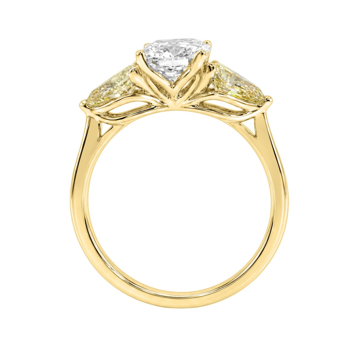 14K YELLOW GOLD 2 5/8CT CUSHION/YELLOW PEAR DIAMOND LADIES RING (CENTER STONE CUSHION DIAMOND 1 1/2CT)