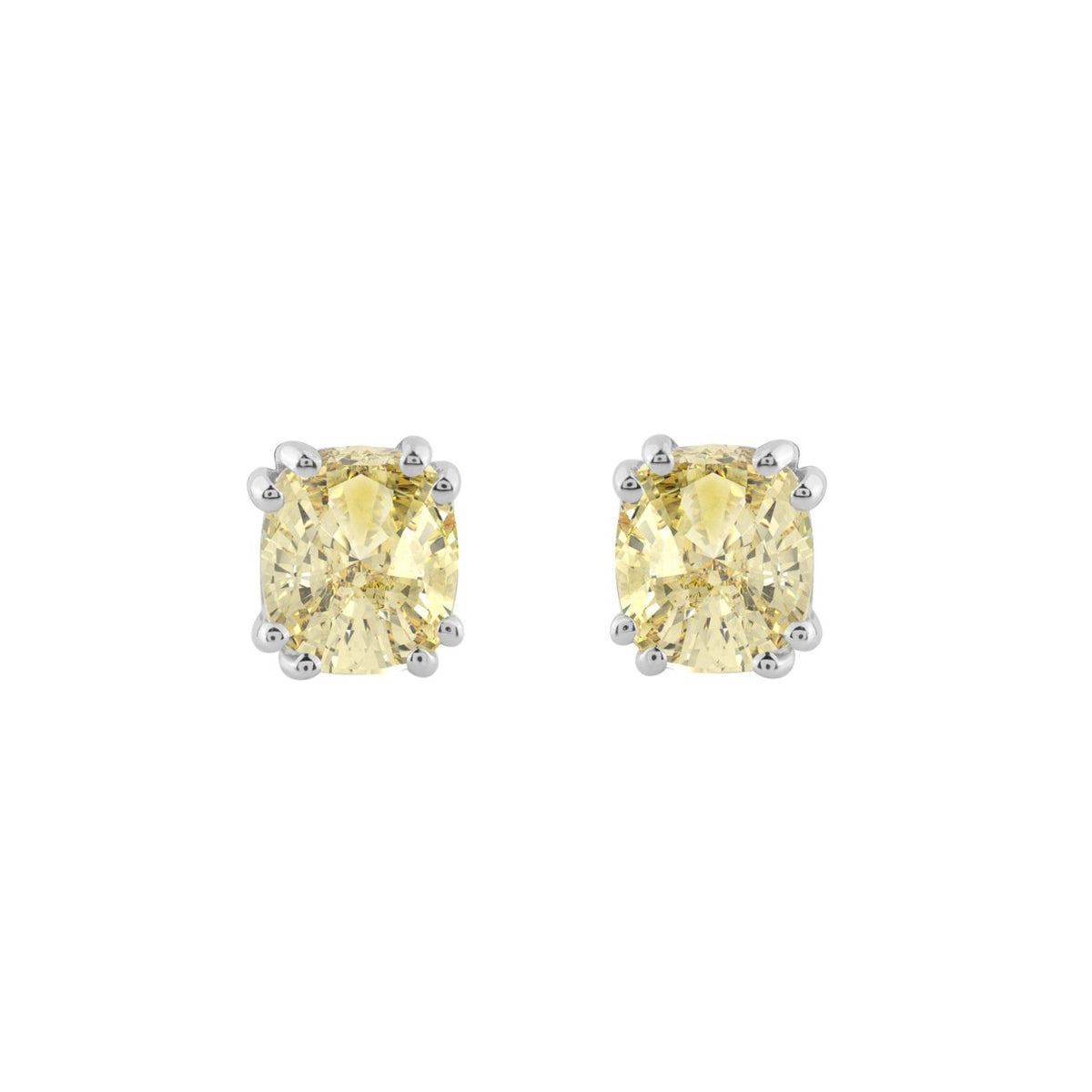 14K WHITE GOLD 1.00CT YELLOW CUSHION DIAMOND LADIES EARRINGS