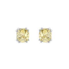 14K WHITE GOLD 1.00CT YELLOW CUSHION DIAMOND LADIES EARRINGS