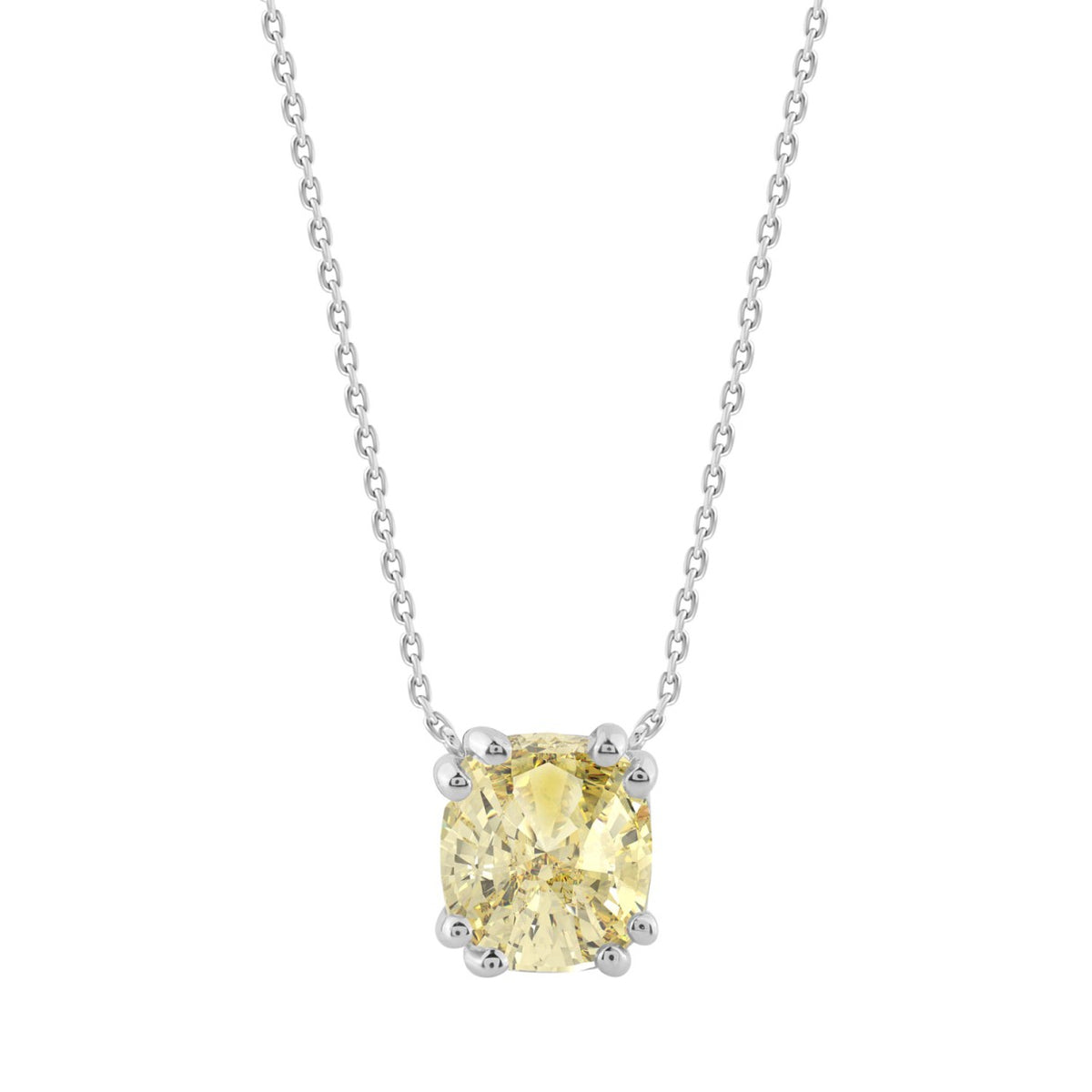 14K WHITE GOLD 1.00CT YELLOW CUSHION DIAMOND LADIES PENDANT