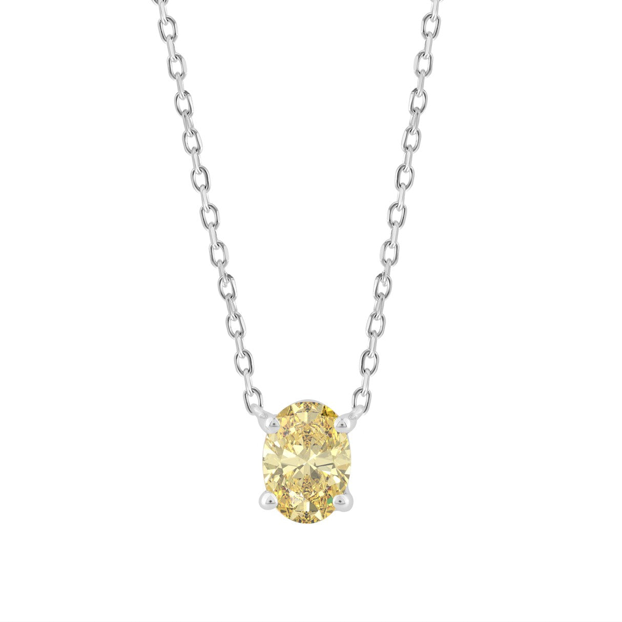 14K WHITE GOLD 1.00CT YELLOW OVAL DIAMOND LADIES NECKLACE