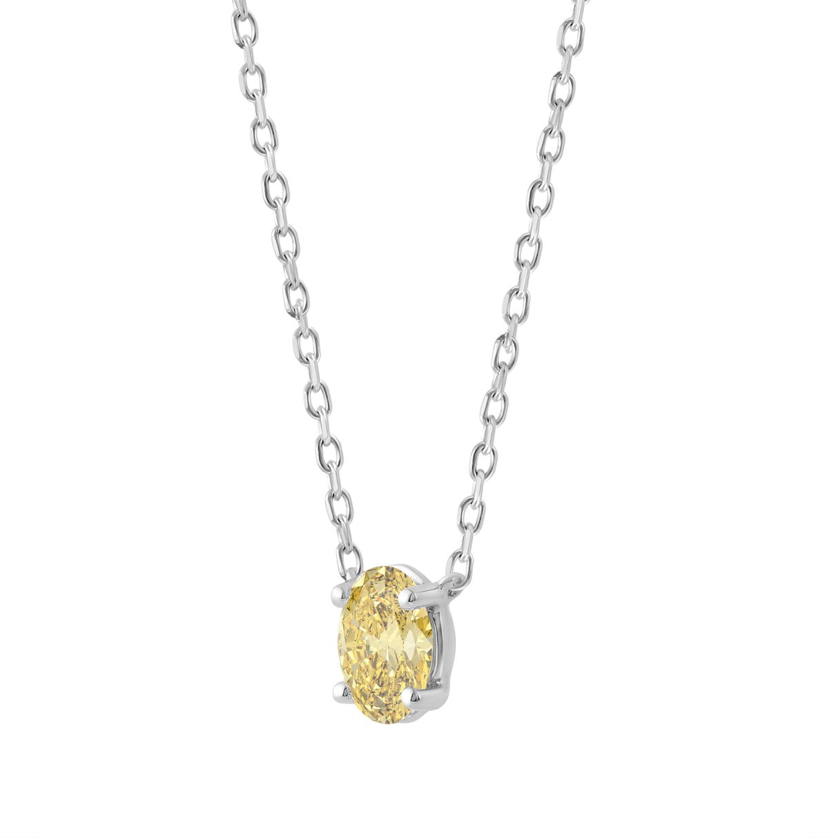 14K WHITE GOLD 1.00CT YELLOW OVAL DIAMOND LADIES NECKLACE