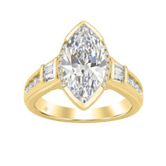 Elegant 14K Yellow Gold Diamond Engagement Ring Featuring 3 1/2Ct Round, Marquise & Baguette Diamonds With Sparkling Side Stones. Perfect For Weddings, Proposals & Anniversaries.3.00Ct Marquise Center Stone (Color F-G -Clarity Vs1/Vs2)