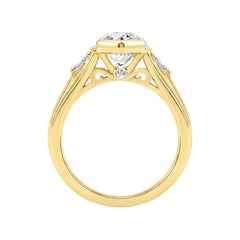 Elegant 14K Yellow Gold Diamond Engagement Ring Featuring 3 1/2Ct Round, Marquise & Baguette Diamonds With Sparkling Side Stones. Perfect For Weddings