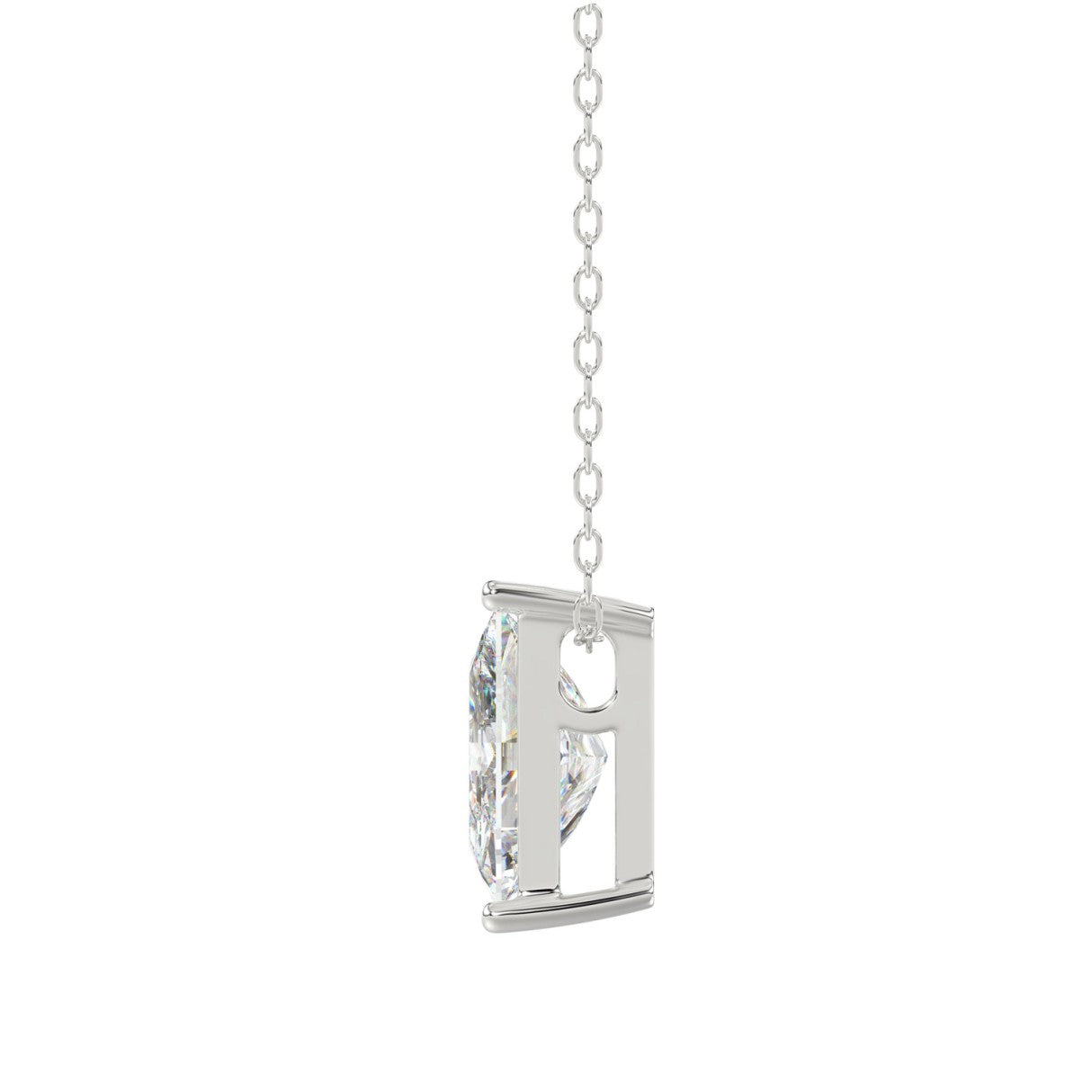 14K White Gold Diamond Initial “N” Pendant 1 1/2CT Fancy Cut Ladies Alphabet Charm with Chain