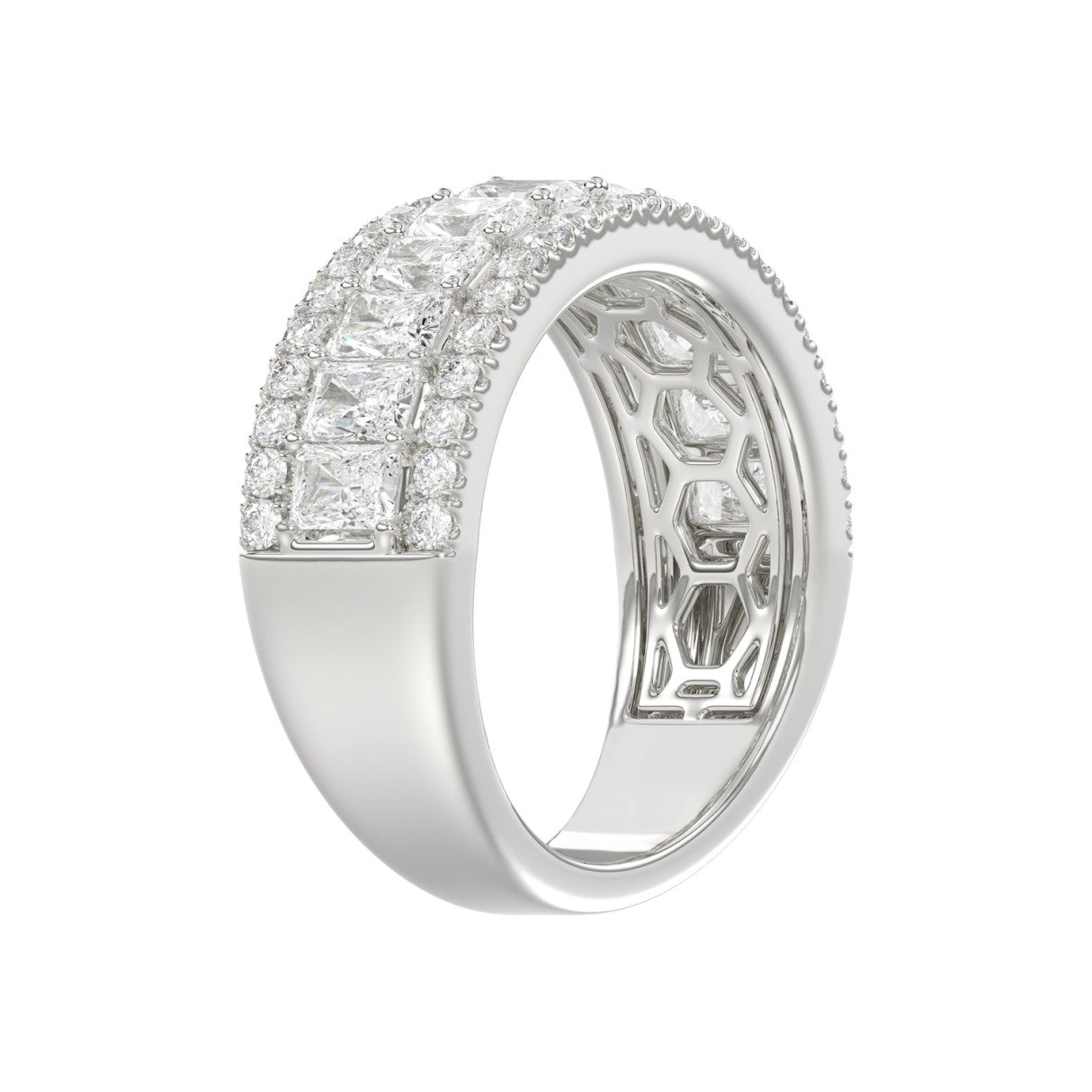 Ladies 14K White Gold Ladies Band 2 1/4CT Featuring Round &amp; Radiant Cut Diamonds