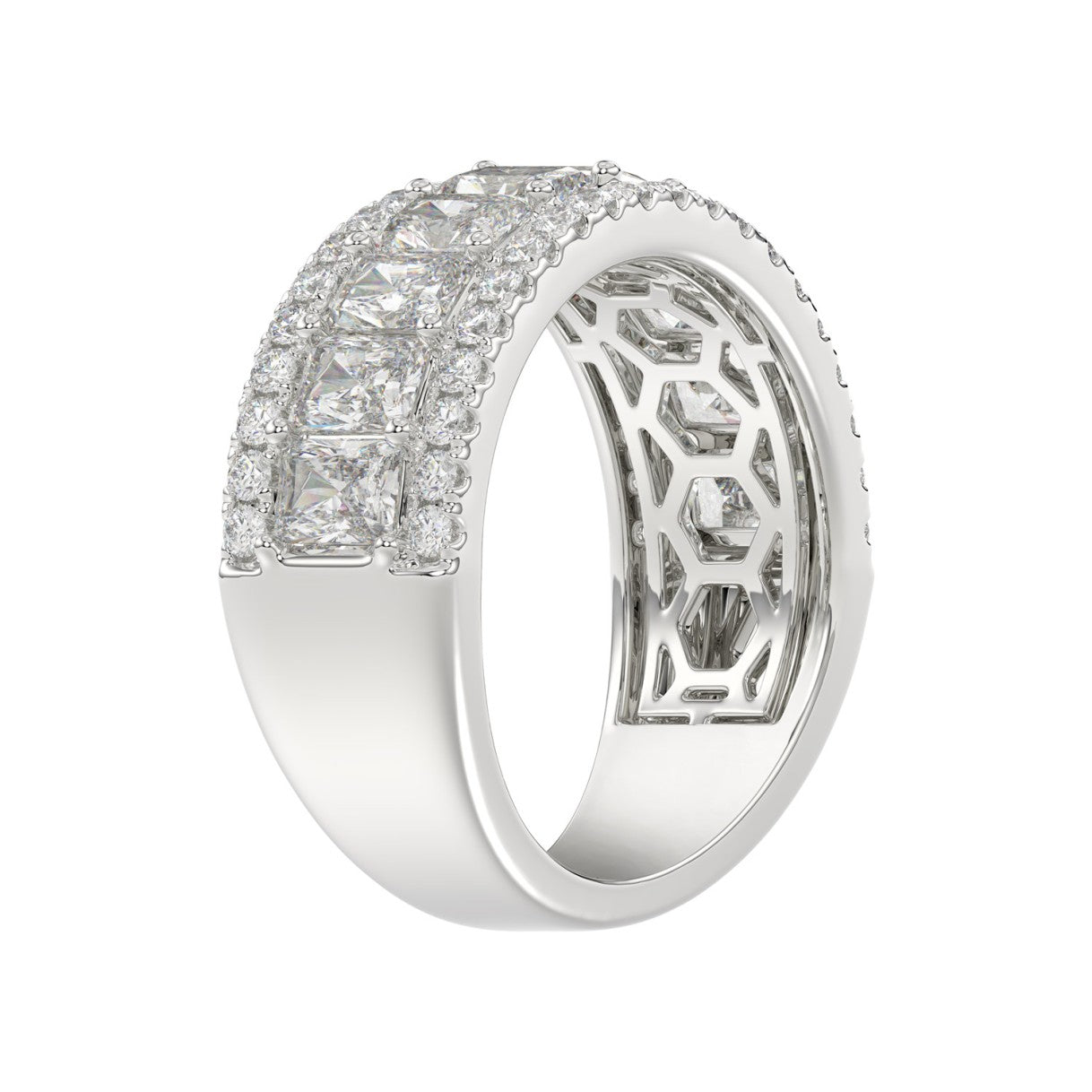 3.00 CT Fashion Band for Ladies Round &amp; Radiant Cut Diamonds 14K White Gold Luxury Band (Color F-G -Clarity VS1/VS2)