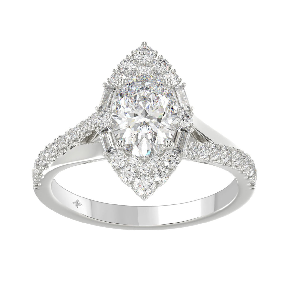 14K WHITE GOLD 2.00CT ROUND/OVAL/BAGUETTE DIAMOND LADIES RING