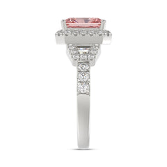 ETERNAL BLUSH COLLECTION 14K WHITE GOLD 2 3/4CT ROUND/BAGUETTE/RADIANT DIAMOND LADIES RING (CENTER STONE PINK RADIANT DIAMOND 2CT)
