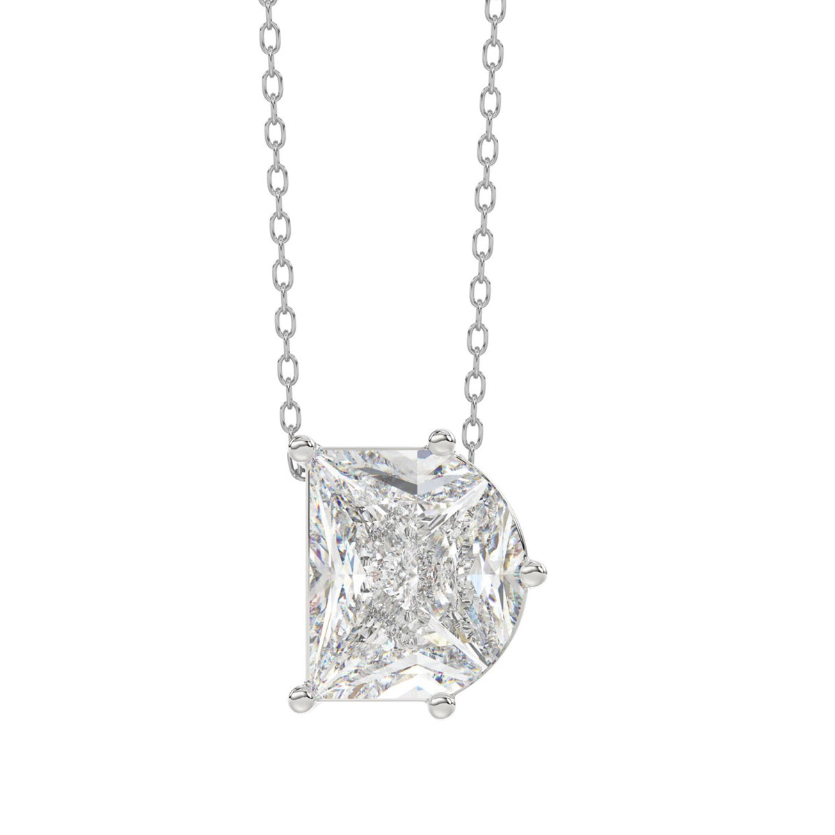 10K White Gold Diamond Initial “D” Pendant 2 1/3CT Fancy Cut Ladies Alphabet Charm with Chain