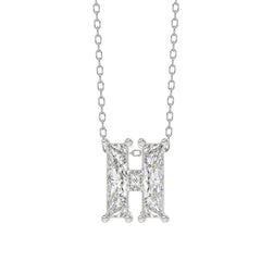 10K White Gold Diamond Initial “H” Pendant 1 1/3CT Fancy Cut Ladies Alphabet Charm with Chain