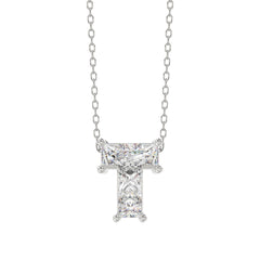 10K White Gold Diamond Initial “T” Pendant 1.00CT Fancy Cut Ladies Alphabet Charm with Chain
