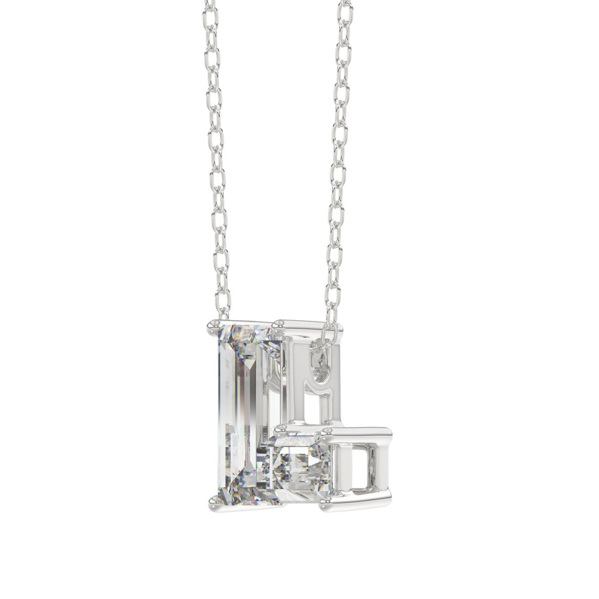 10K White Gold Diamond Initial “L” Pendant 1 1/3CT Fancy Cut Ladies Alphabet Charm with Chain