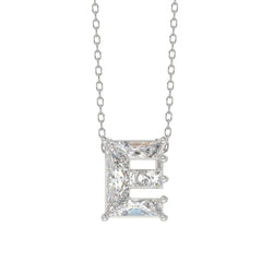 10K White Gold Diamond Initial “E” Pendant 1 1/2CT Fancy Cut Ladies Alphabet Charm with Chain