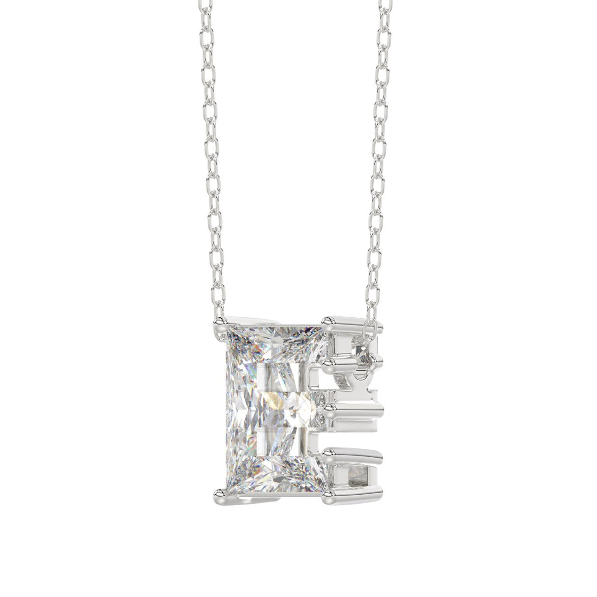 10K White Gold Diamond Initial “E” Pendant 1 1/2CT Fancy Cut Ladies Alphabet Charm with Chain