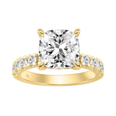 14K YELLOW GOLD 4 3/4CT ROUND/CUSHION DIAMOND LADIES RING (CENTER STONE CUSHION DIAMOND 4CT)