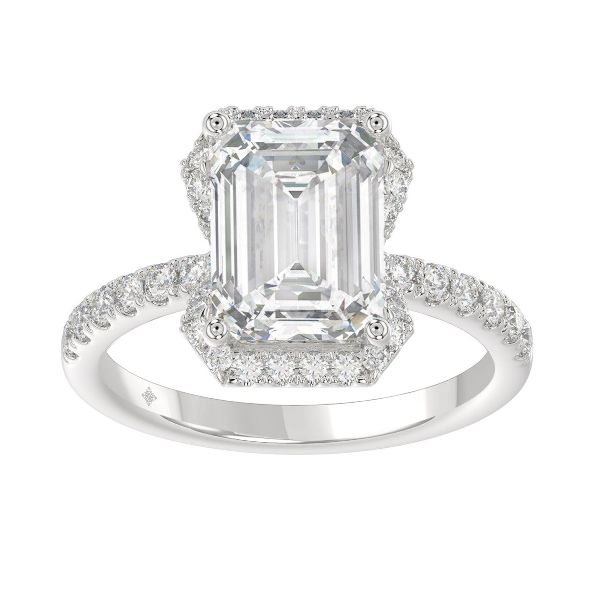 14K White Gold 4 1/2CT ladies Round &amp; Emerald-cut diamond halo engagement Ring 4.00CT Emerald  Center stone (Color F-G -Clarity VS1/VS2)