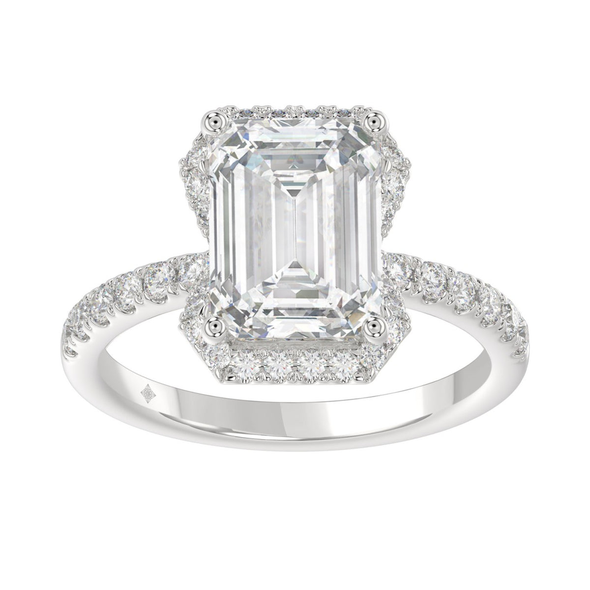 14K White Gold 4 1/2CT ladies Round &amp; Emerald-cut diamond halo engagement Ring 4.00CT Emerald  Center stone (Color F-G -Clarity VS1/VS2)
