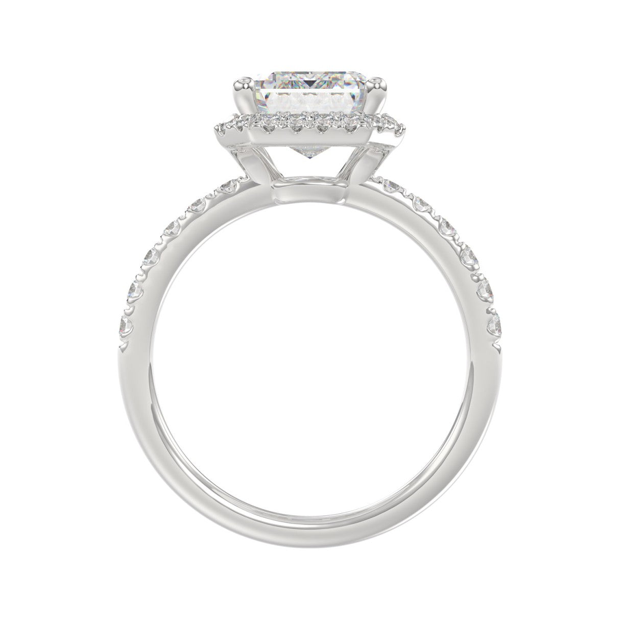 14K White Gold 4 1/2CT ladies Round &amp; Emerald-cut diamond halo engagement Ring 4.00CT Emerald  Center stone (Color F-G -Clarity VS1/VS2)