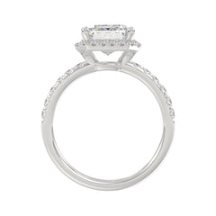 14K White Gold 4 1/2CT ladies Round &amp; Emerald-cut diamond halo engagement Ring 4.00CT Emerald  Center stone (Color F-G -Clarity VS1/VS2)