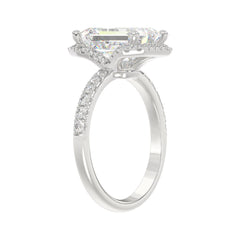 14K White Gold 4 1/2CT ladies Round &amp; Emerald-cut diamond halo engagement Ring 4.00CT Emerald  Center stone (Color F-G -Clarity VS1/VS2)