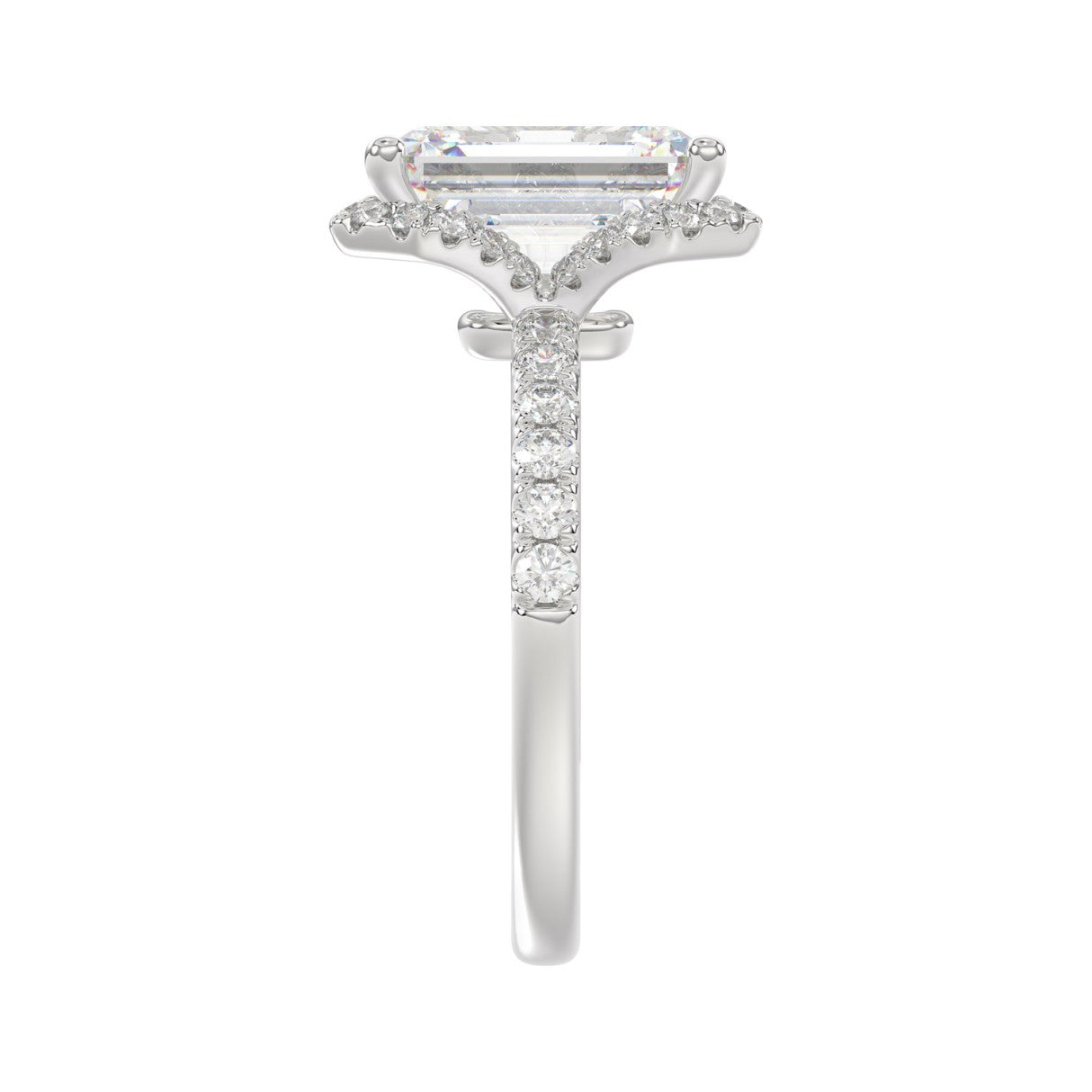 14K White Gold 4 1/2CT ladies Round &amp; Emerald-cut diamond halo engagement Ring 4.00CT Emerald  Center stone (Color F-G -Clarity VS1/VS2)