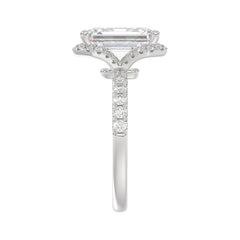14K White Gold 4 1/2CT ladies Round &amp; Emerald-cut diamond halo engagement Ring 4.00CT Emerald  Center stone (Color F-G -Clarity VS1/VS2)