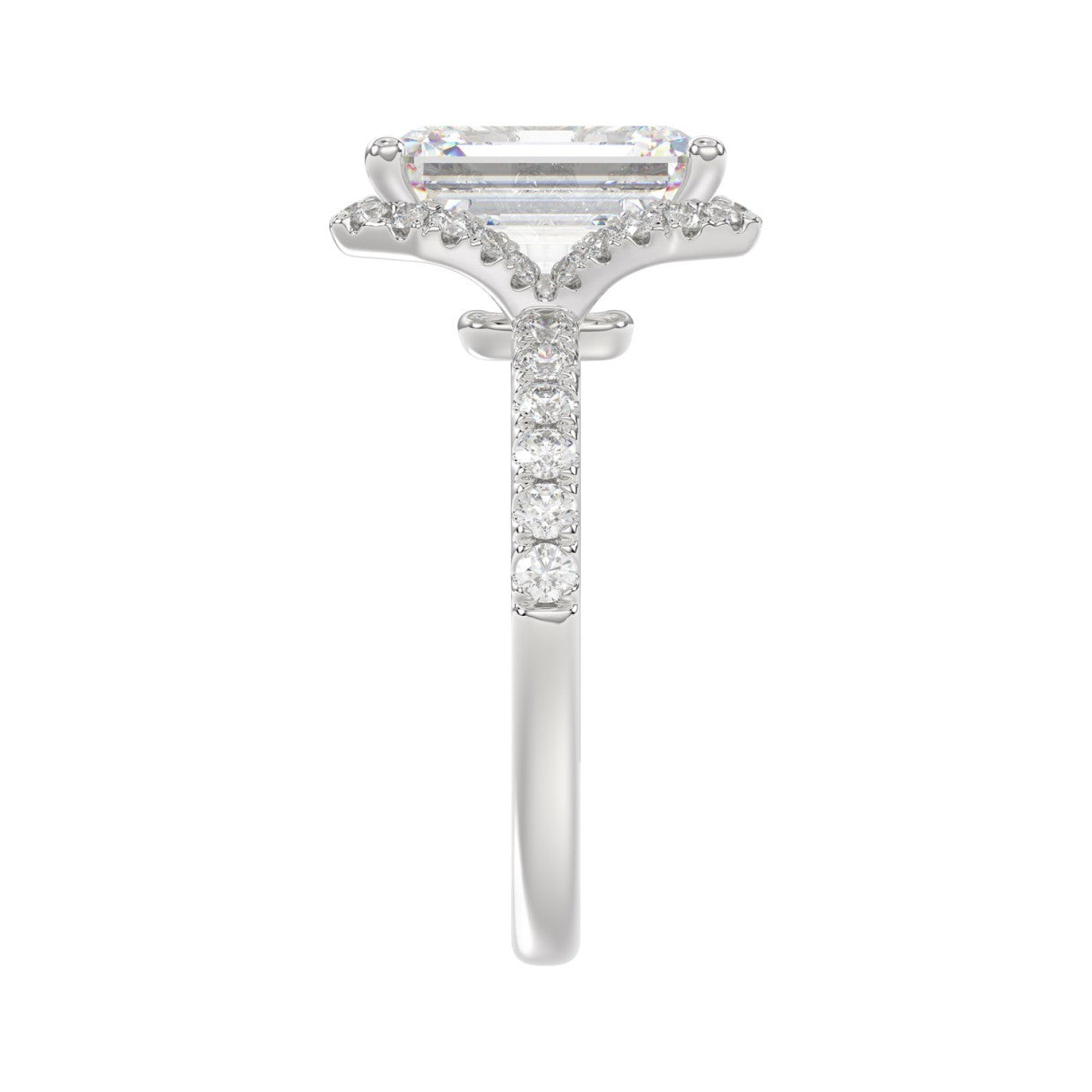 14K White Gold 4 1/2CT ladies Round &amp; Emerald-cut diamond halo engagement Ring 4.00CT Emerald  Center stone (Color F-G -Clarity VS1/VS2)