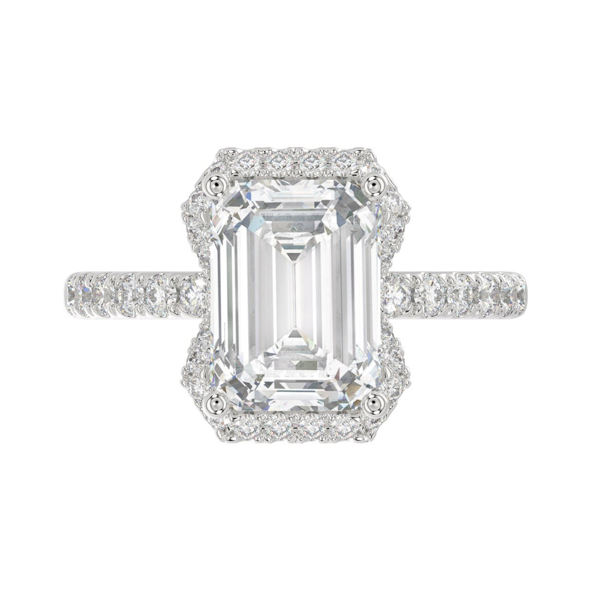 14K White Gold 4 1/2CT ladies Round &amp; Emerald-cut diamond halo engagement Ring 4.00CT Emerald  Center stone (Color F-G -Clarity VS1/VS2)