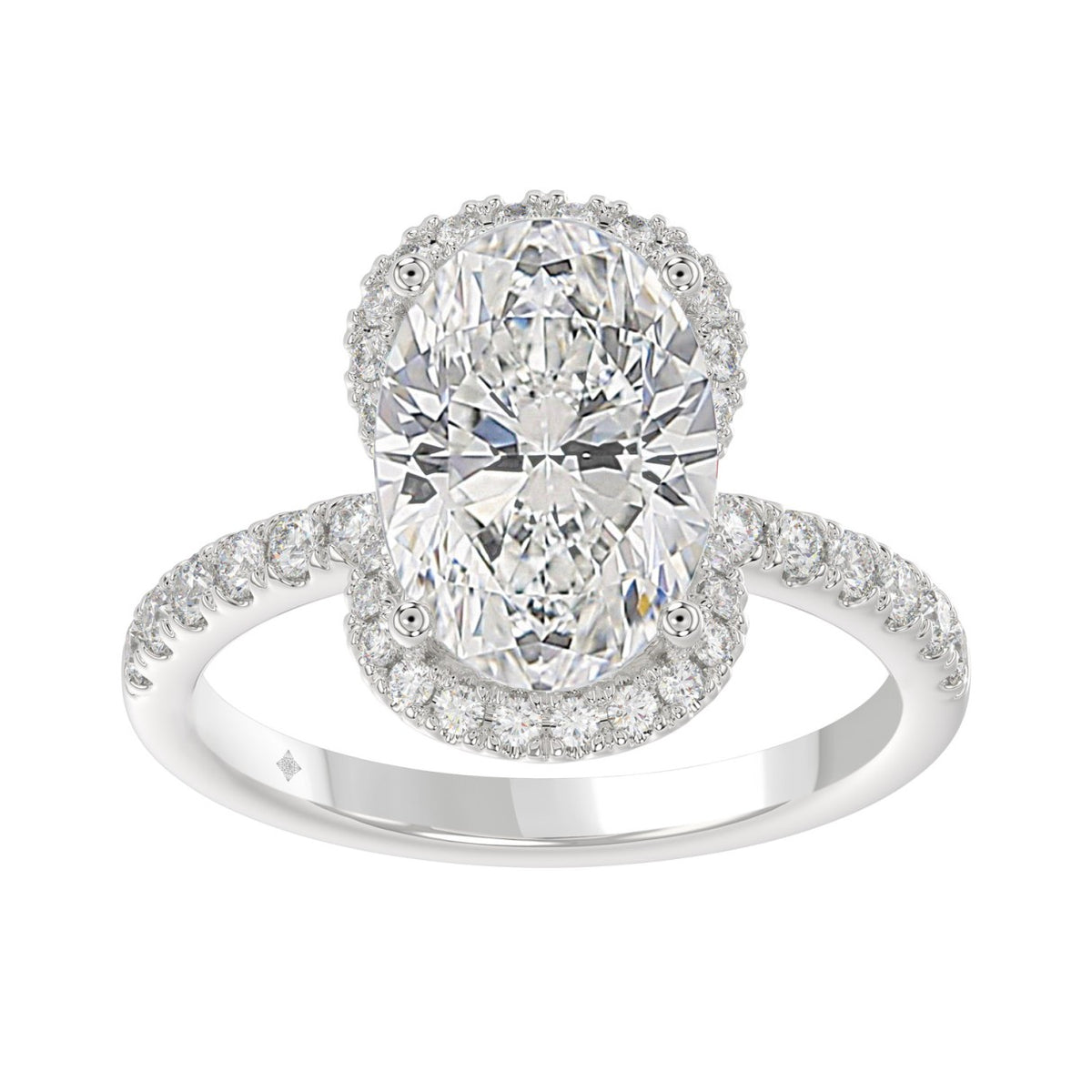 14K WHITE GOLD 4 1/2CT ROUND/OVAL DIAMOND LADIES RING (CENTER STONE OVAL DIAMOND 4.00CT &amp; Color F-G Clarity VS1/VS2)