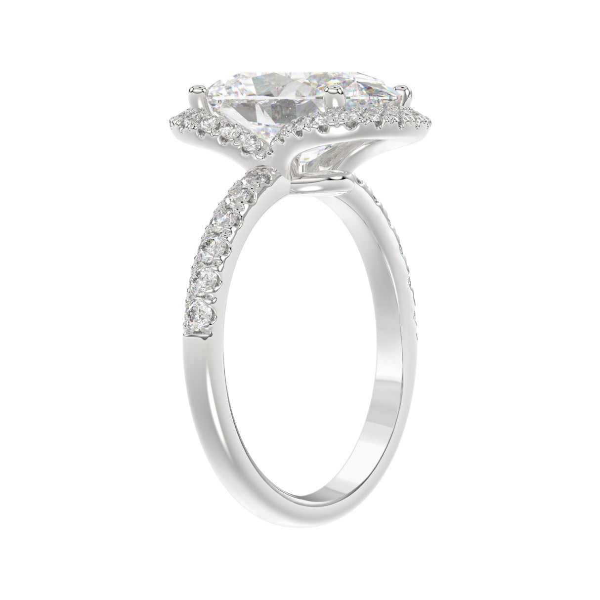14K WHITE GOLD 4 1/2CT ROUND/OVAL DIAMOND LADIES RING (CENTER STONE OVAL DIAMOND 4.00CT &amp; Color F-G Clarity VS1/VS2)