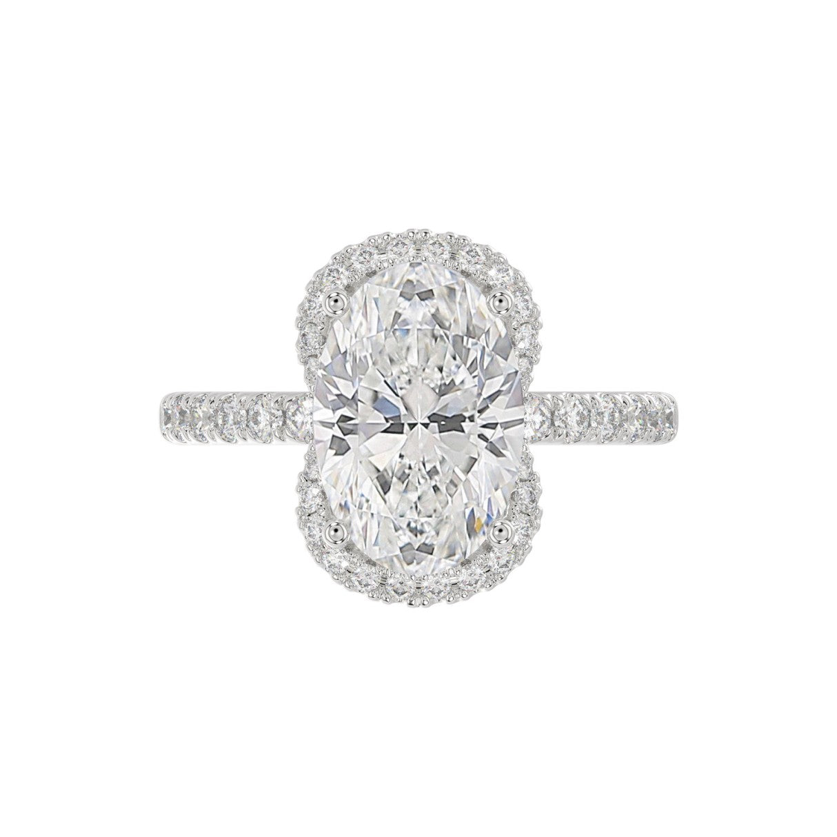 14K WHITE GOLD 4 1/2CT ROUND/OVAL DIAMOND LADIES RING (CENTER STONE OVAL DIAMOND 4.00CT &amp; Color F-G Clarity VS1/VS2)
