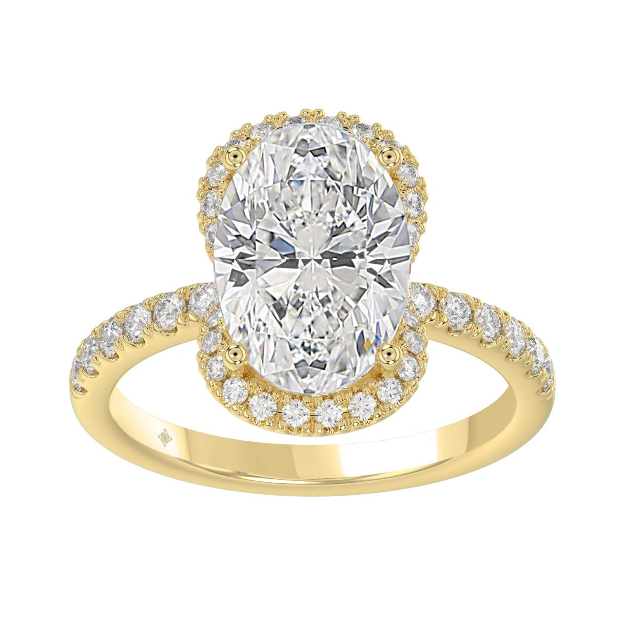 14K YELLOW GOLD 4 1/2CT ROUND/OVAL DIAMOND LADIES RING (CENTER STONE OVAL DIAMOND 4.00CT &amp; Color F-G Clarity VS1/VS2)